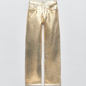 *Brand New w/ tags* Gold Metallic Zara Jeans